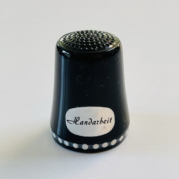 Black Floral Thimble Vintage Ceramic Hand Painted Flower Western Germany Gift - Picture 3 of 6